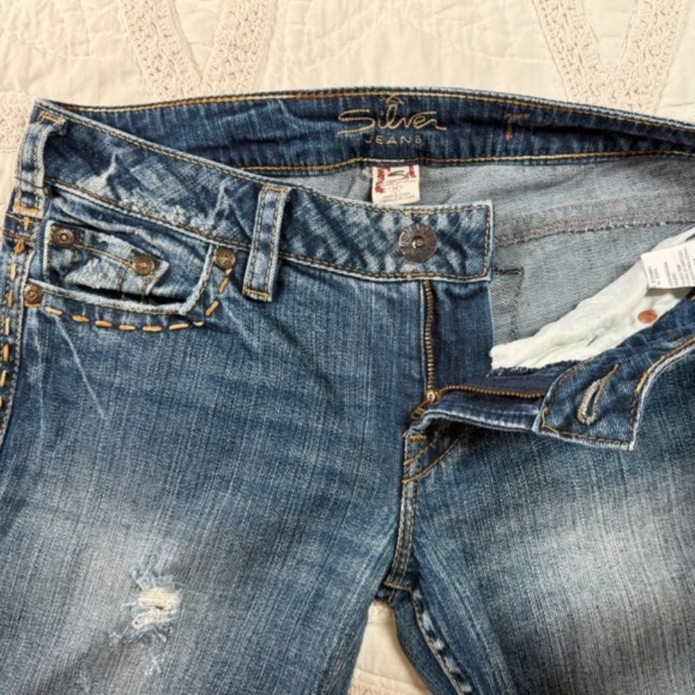29x33 Silver Jeans Frances Bootcut Blue Distressed Low Rise Western Streetwear - Picture 3 of 8